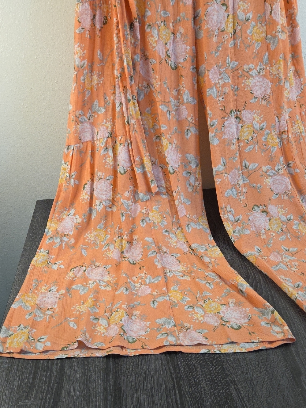 Rock&Indigo Coral Yellow Large Floral LOTUS WIDE LEG PANTS WOMAN LARGE RAYON NWT